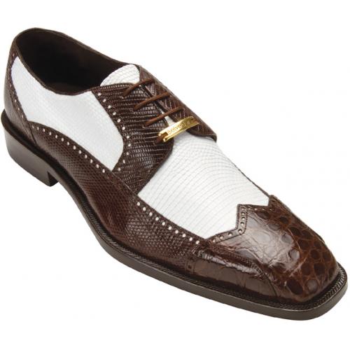Belvedere "Alex" Brown / White Genuine Crocodile And Lizard Wing-Tip Shoes